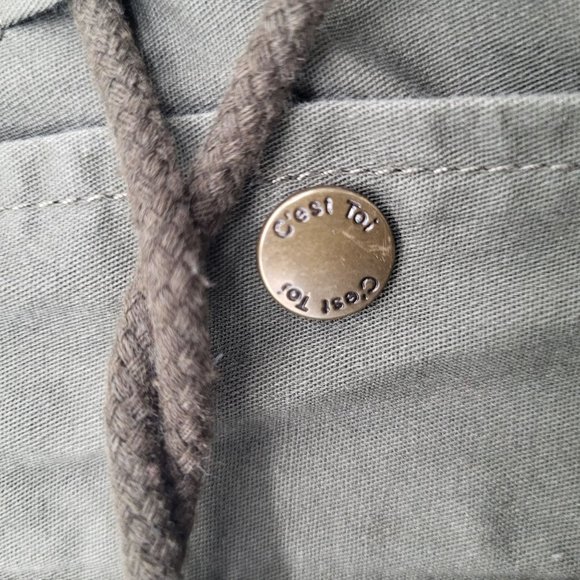 C'ESTTOI Vest Women S Green Fuzzy Lining Cinch Drawstring Waist Zip Snaps Milita - Picture 10 of 11